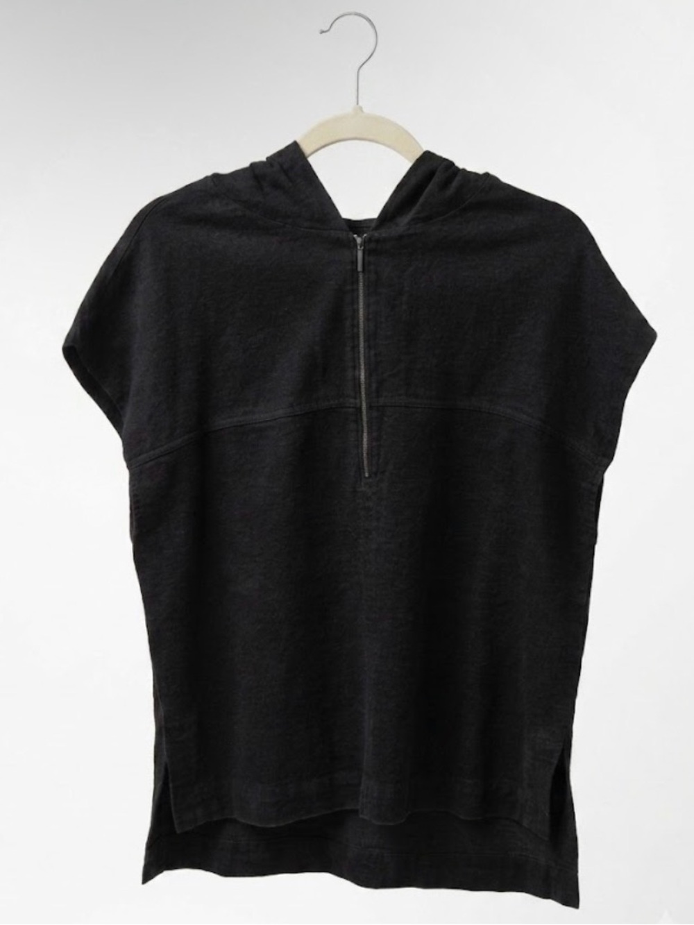 Massimo Dutti Black Hooded Short-Sleeve Zip Tunic